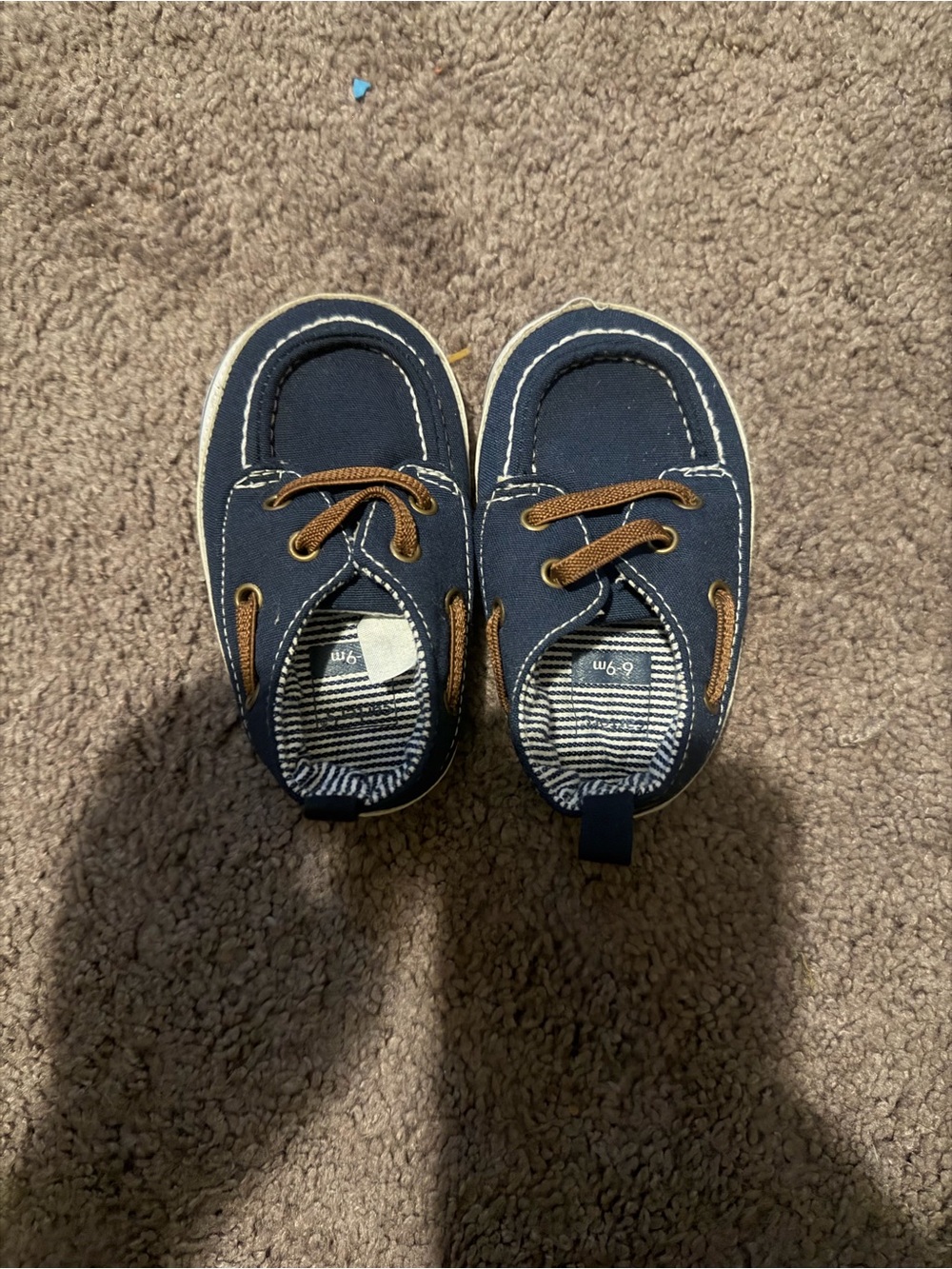 Navy Blue Kids Boat Shoes with Brown Laces
